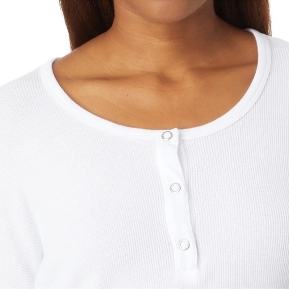 🆕 Bobi Waffle Knit Cropped Henley Tee in White - Picture 2 of 8